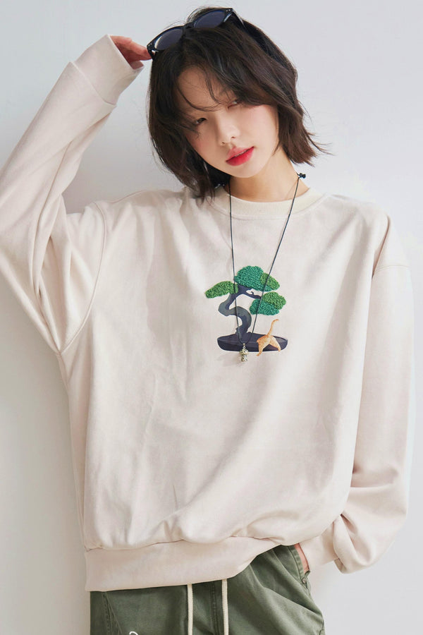 ボンサイクルーネックロングスリーブTシャツ