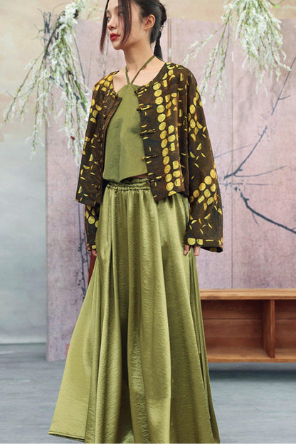 Schwarz-goldene kurze China-Jacke aus Jacquard
