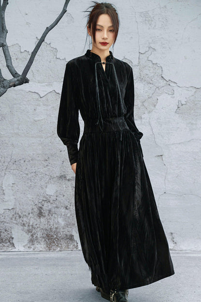 スタンドカラーべルベットドレス