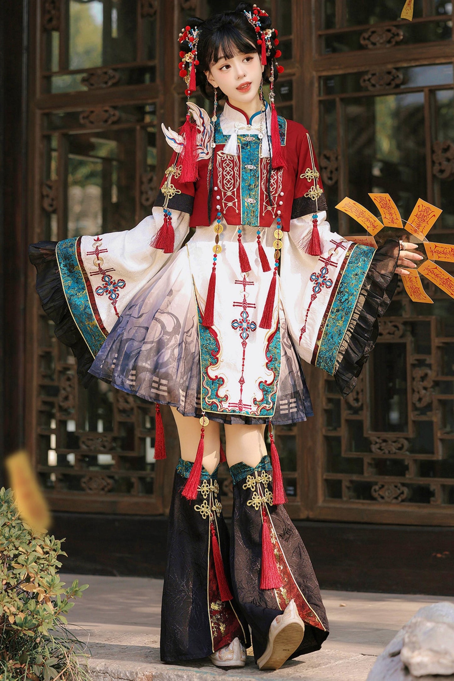 Robe Lolita Cyber Chine Fantaisie + Haut + Vêtement d'extérieur + Jupe + Guêtres