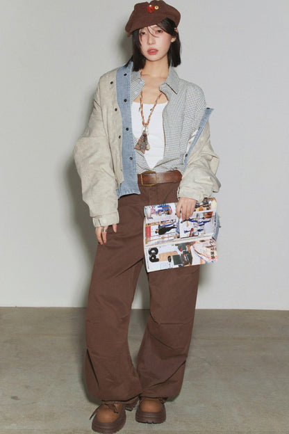 デニムパッチワークカラーブロックジャケット