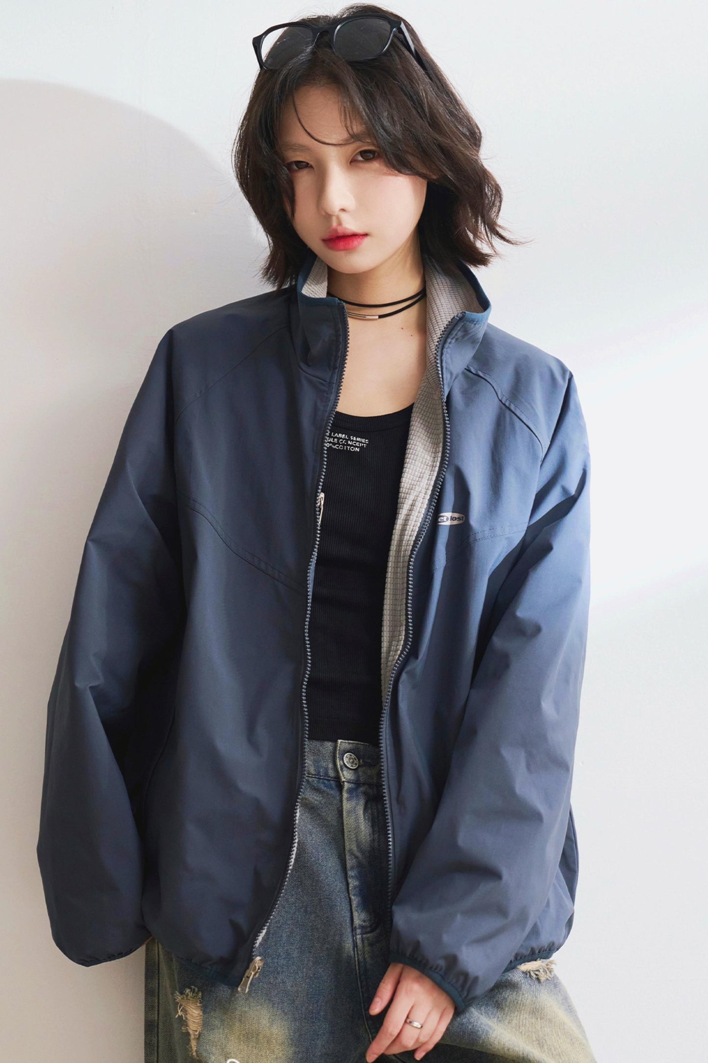 リバーシブルスタンドカラールーズジャケット