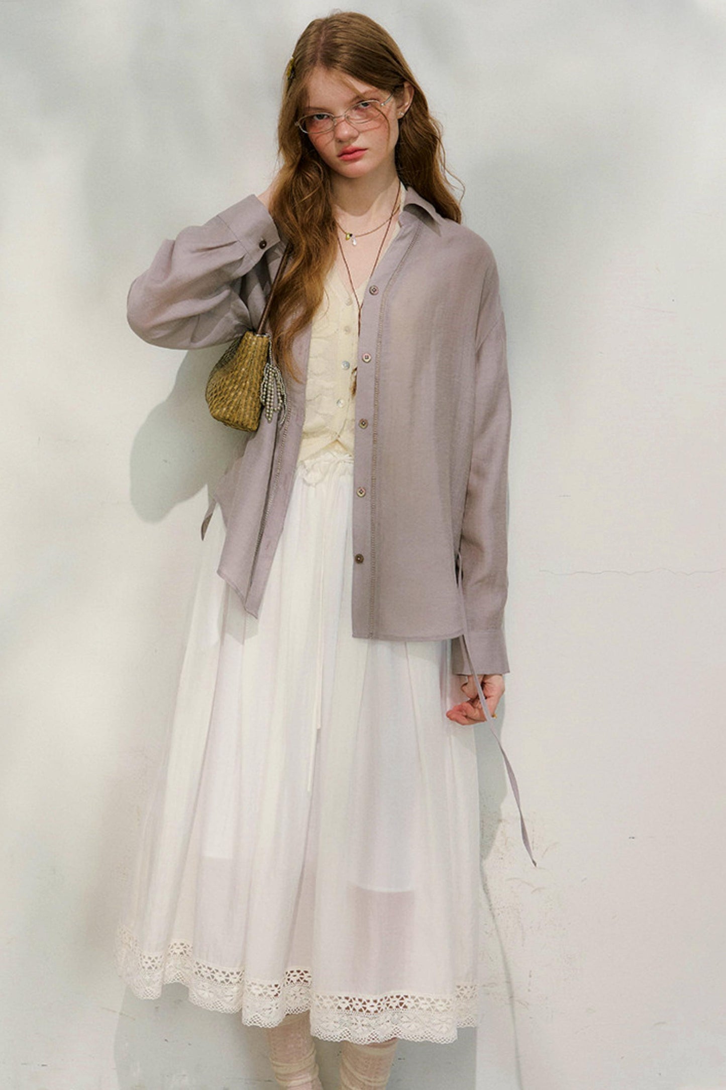 コットンレースチェックスカート