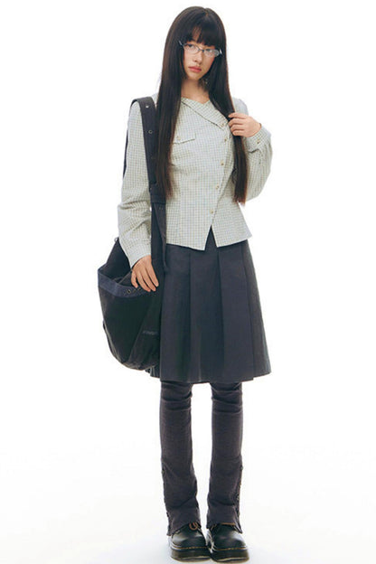 Y2Kリトルチェックドシャツ+スカート