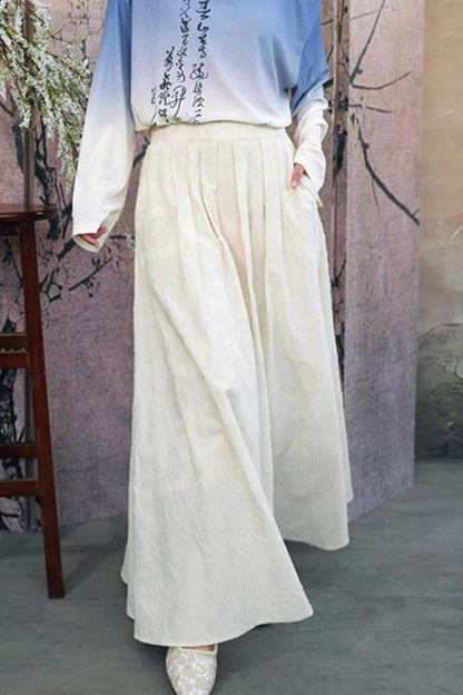 Ensemble élégant haut ample drapé en jacquard blanc cassé + jupe