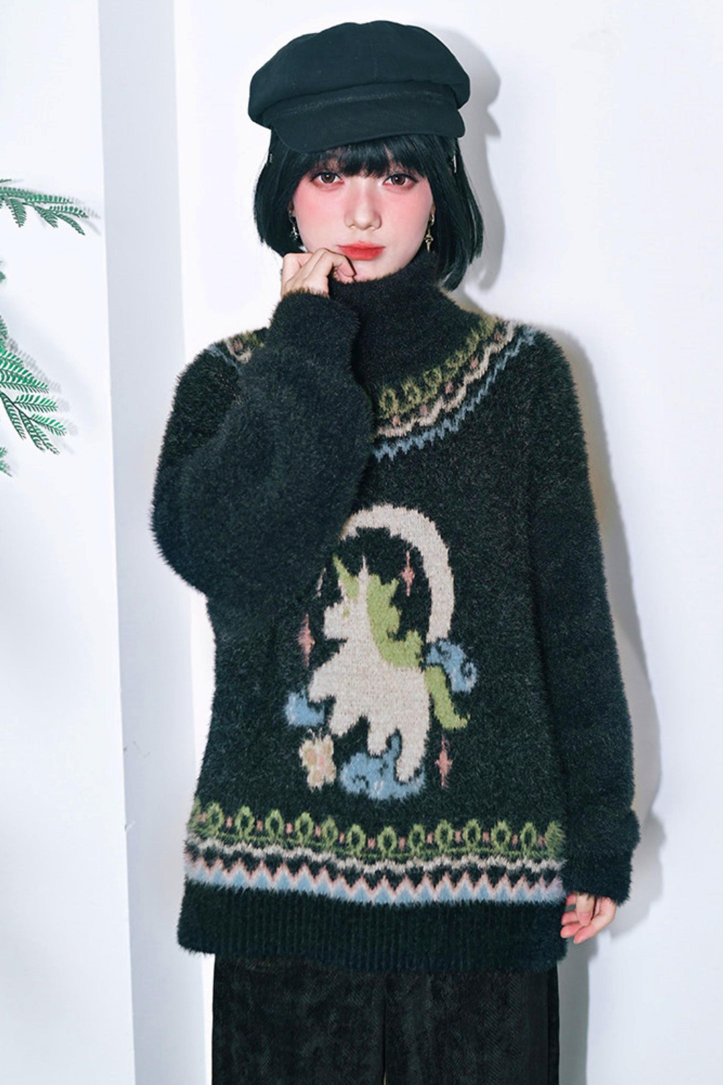 Faux Fur Jacquard Sweater