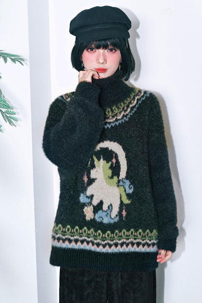 Faux Fur Jacquard Sweater