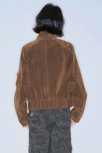 Retro Suede Stand-Up Collar Jacket