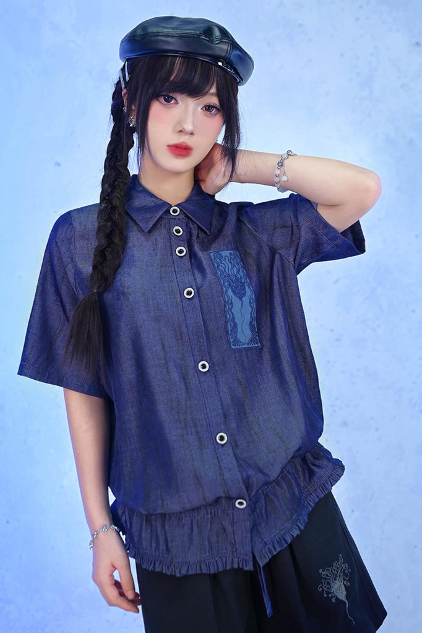 Night Blue Embroidered Subculture Shirt