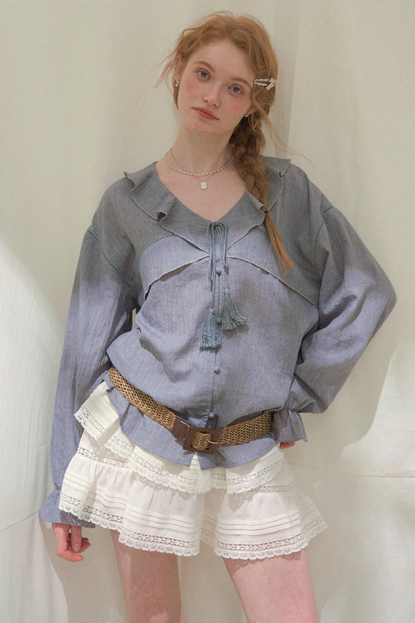 Ruffled V-Neck Blouse