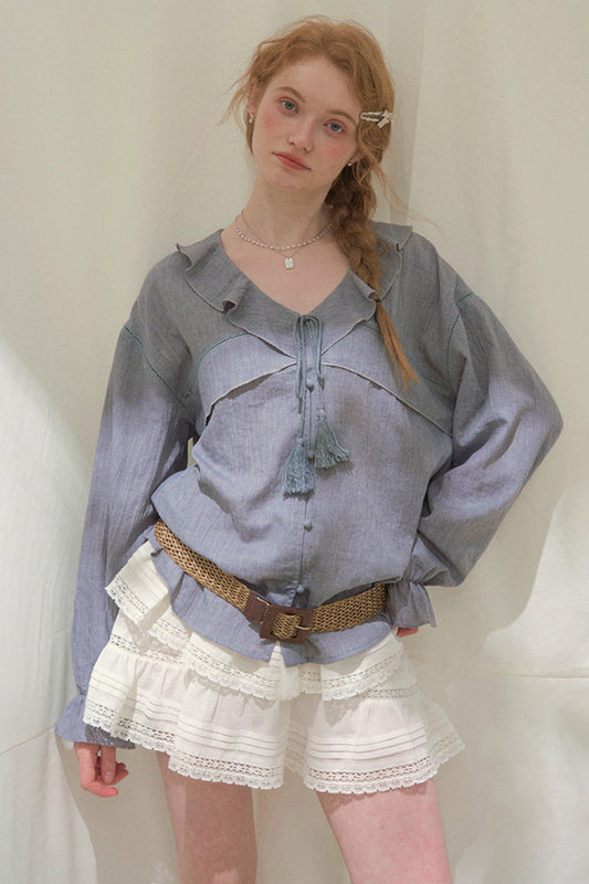 Ruffled V-Neck Blouse