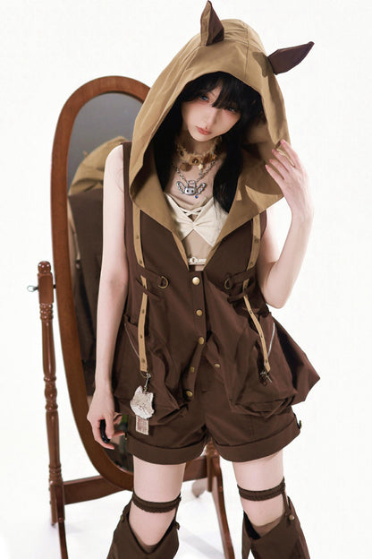 Hauts Lolita Cyberpunk + Shorts + Vêtement d'extérieur + Accessoires pour jambes + Sac banane