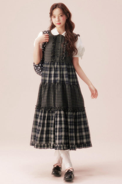 Black Plaid Patchwork Loose Shirt Dress