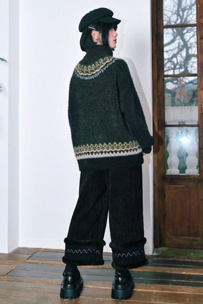 Faux Fur Jacquard Sweater