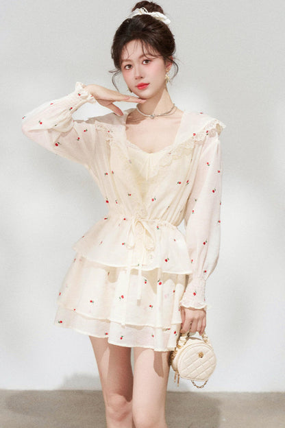 Lace Hooded Jacket + Top + Skirt