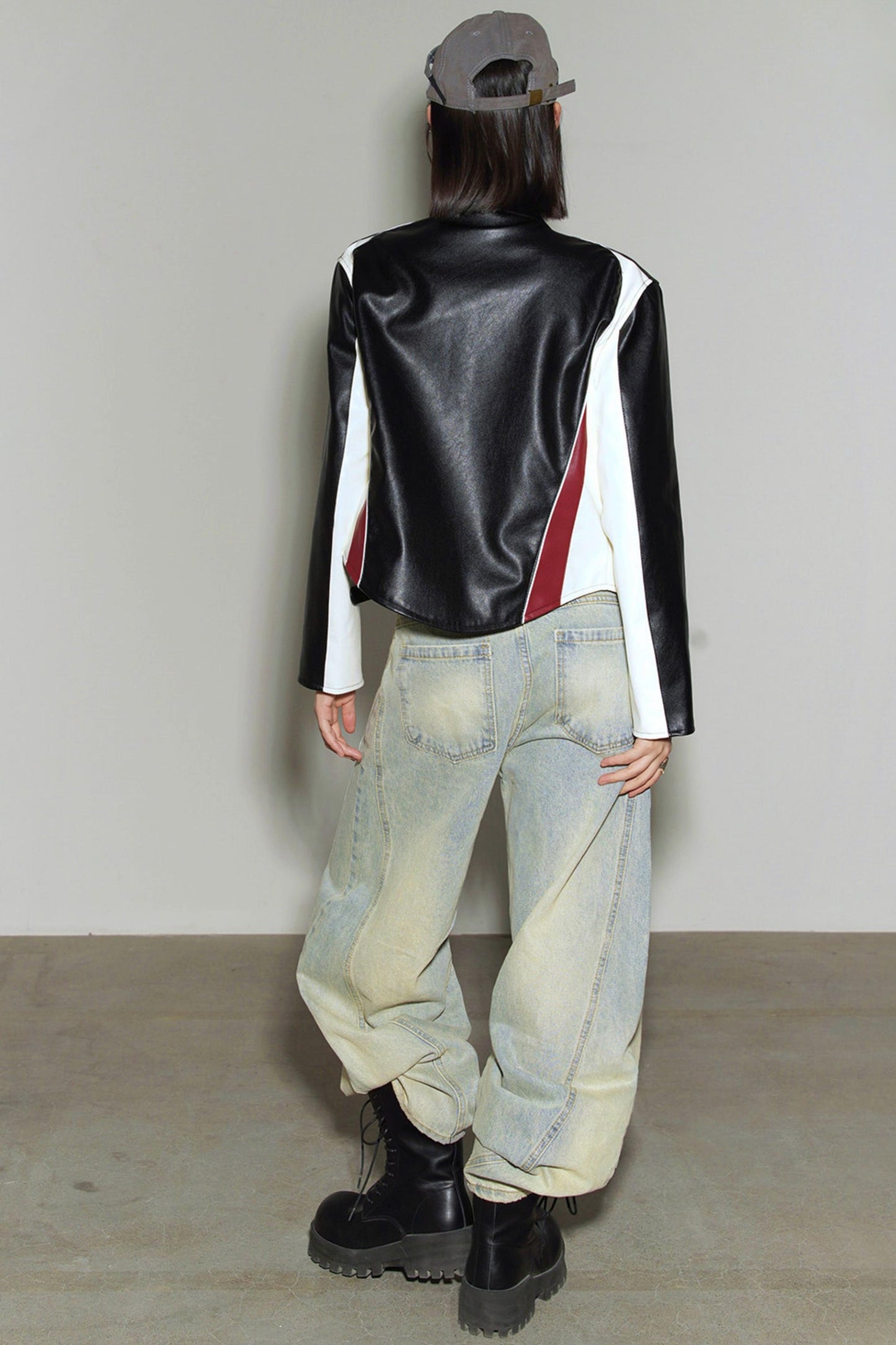 パッチワークカラーブロックレザージャケット