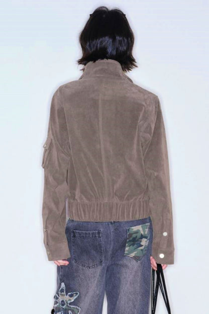 Retro Suede Stand-Up Collar Jacket