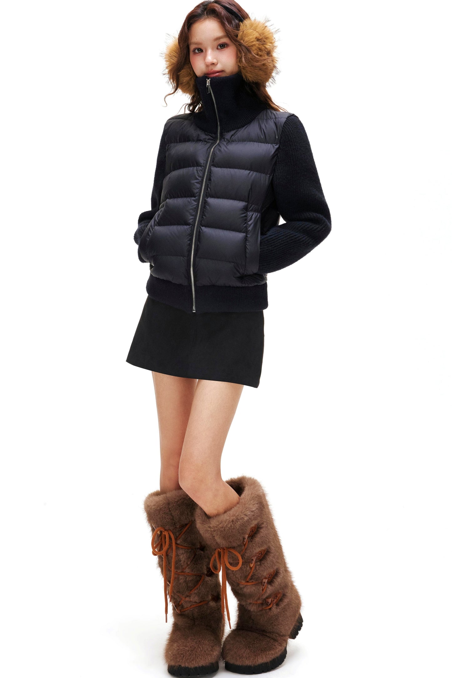 Ribbed Patchwork Down Jacket