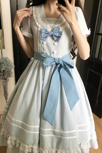 Klassisches maritimes Dienstmädchen-Lolita-Kleid + Accessoires