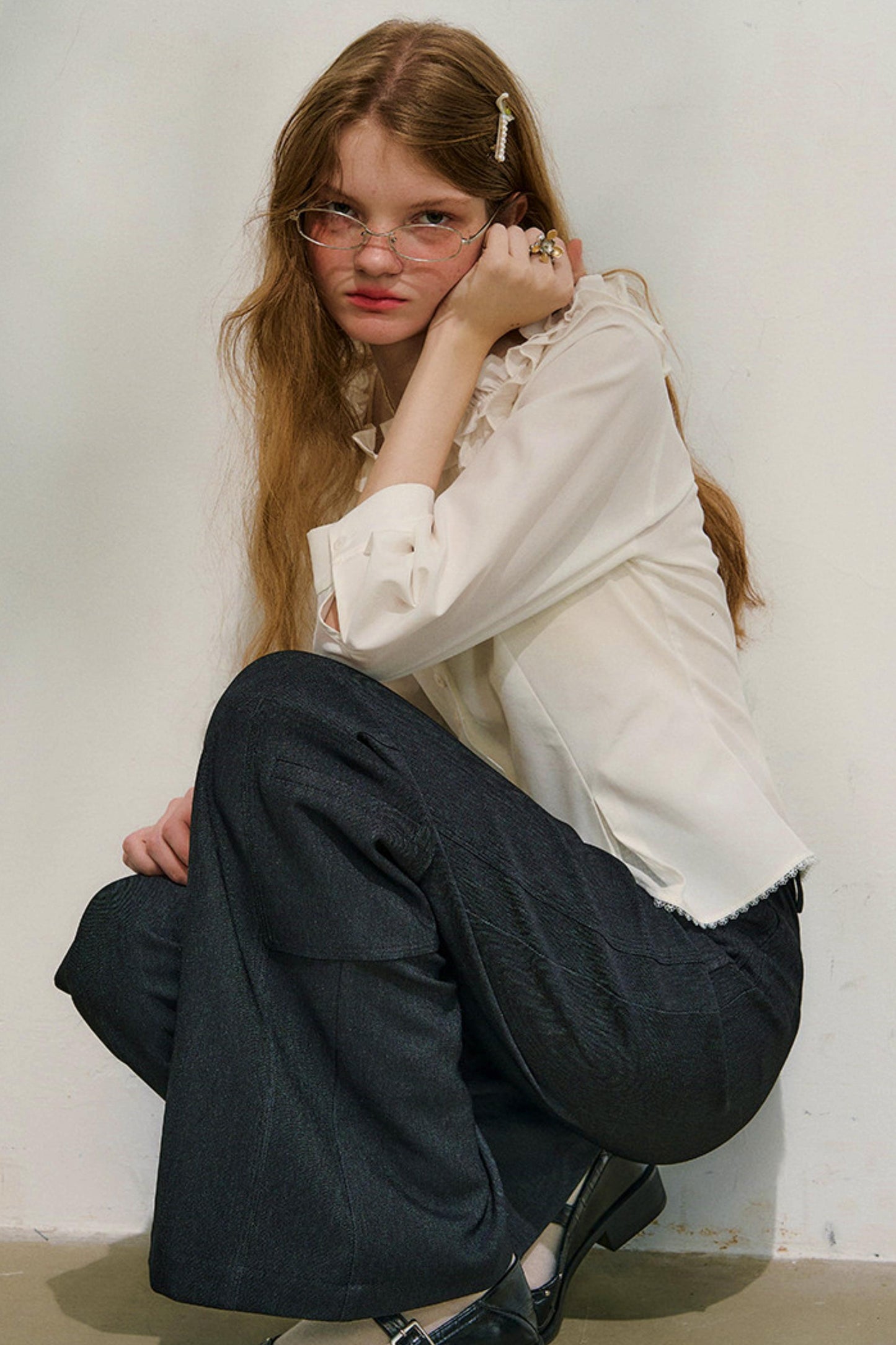 러브 프릴 레이스 블라우스