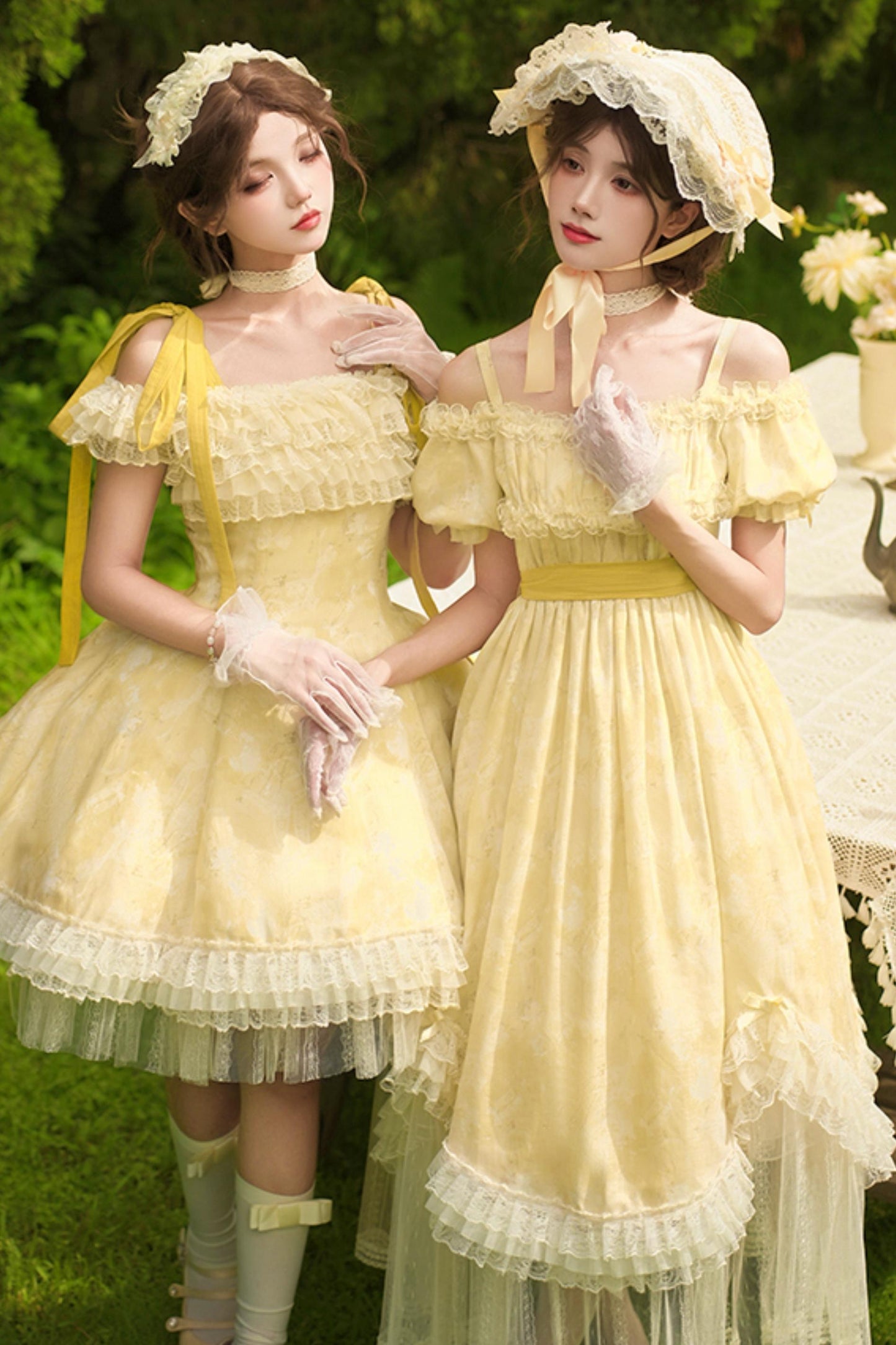 Romantic flower Lolita dress + jumper skirt + cardigan + hair accessories