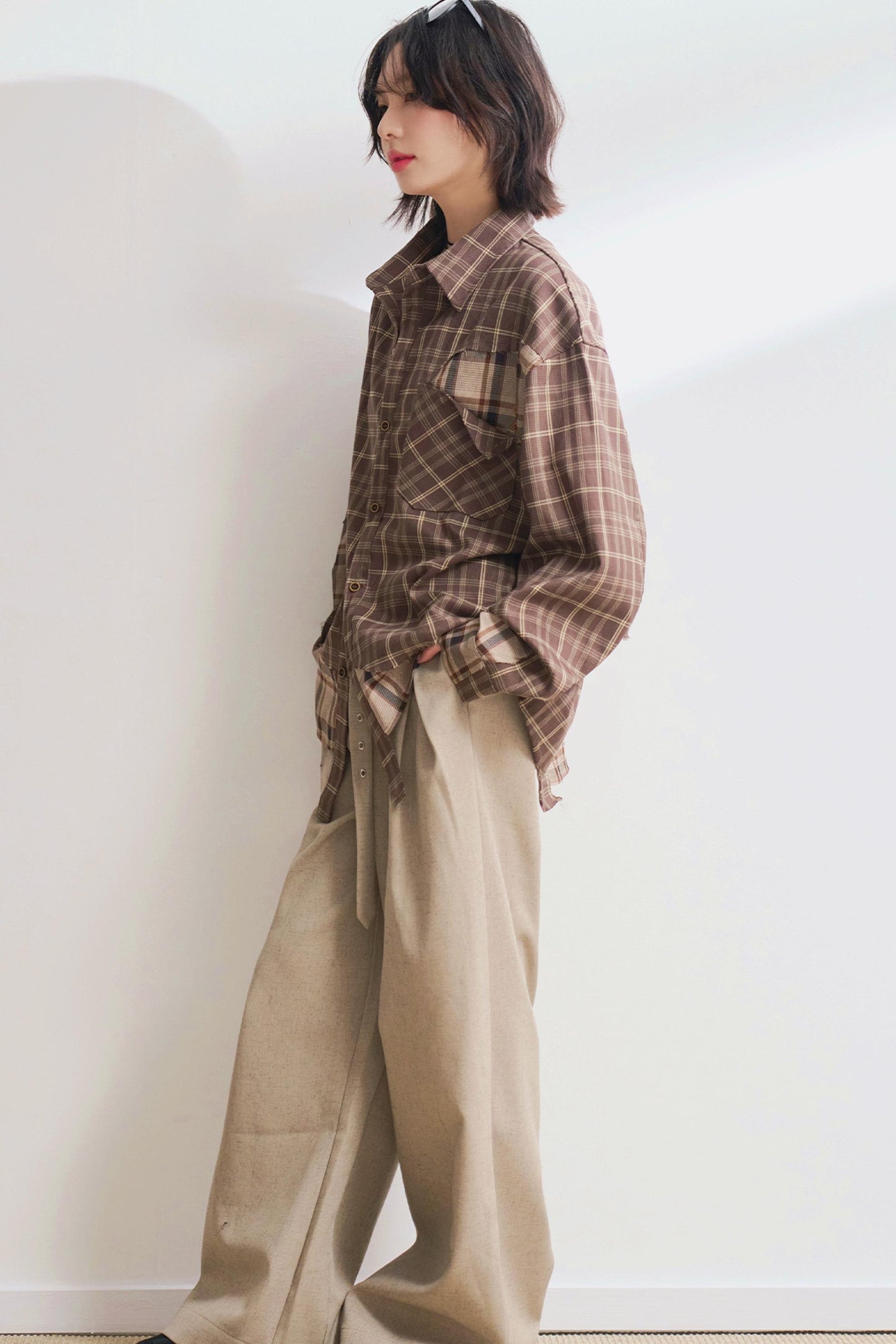 デザインチェックロングスリーブシャツ