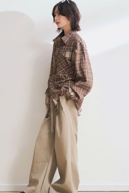 デザインチェックロングスリーブシャツ