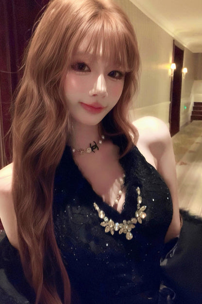 French mode tight dress + fur coat