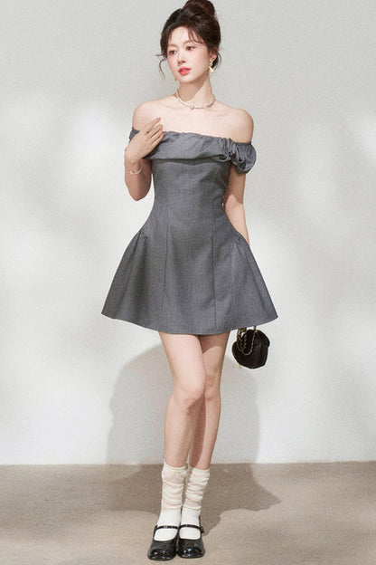 French Gray Off-Shoulder Dress