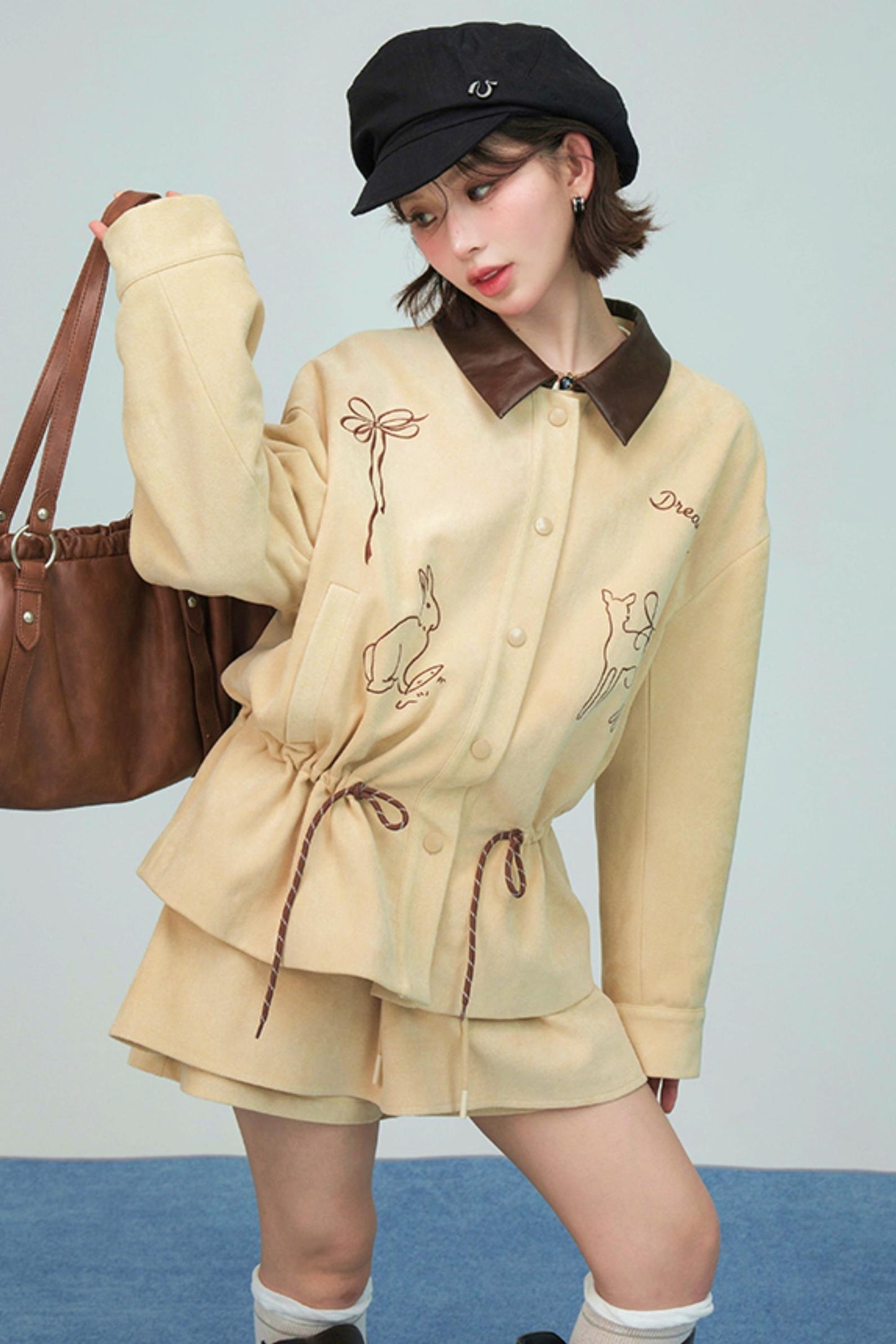 ウィートベージュエンブロイダージャケットセットアップ