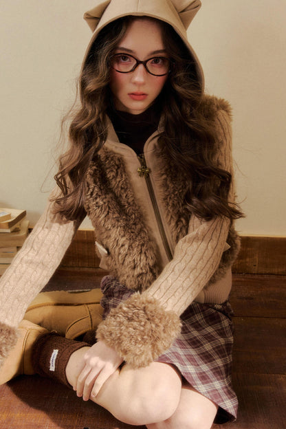 Cat Ear Fur Knit Jacket