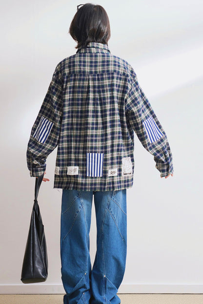 ルーズフィットチェックロングスリーブシャツ