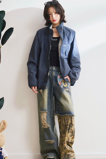 リバーシブルスタンドカラールーズジャケット