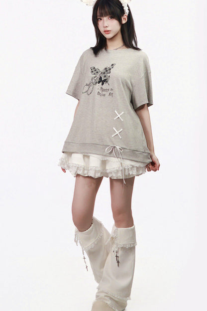 サブカルバタフライTシャツ+スカート+レッグカバー