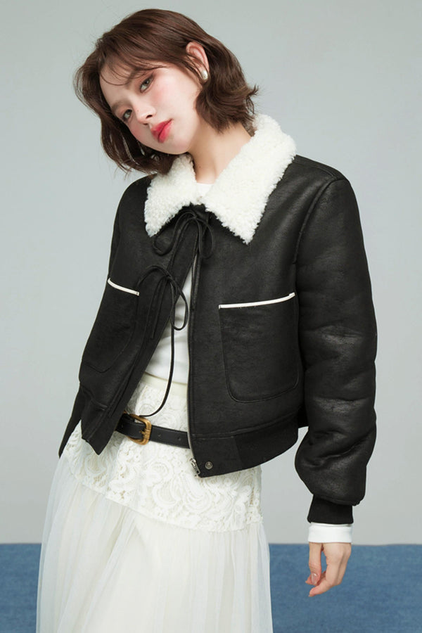 カラーブロックドシアリングコート