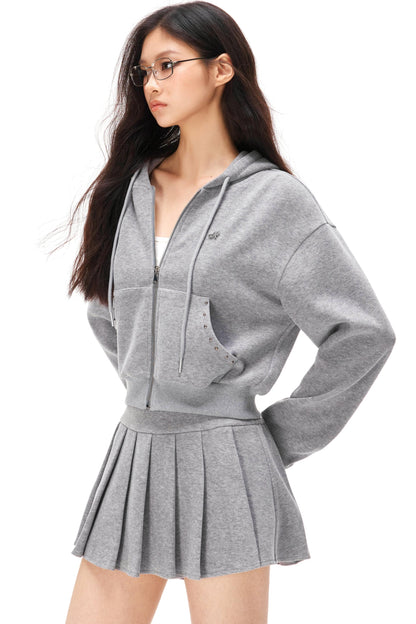 カジュアルジップアップパーカー+プリーツスカート