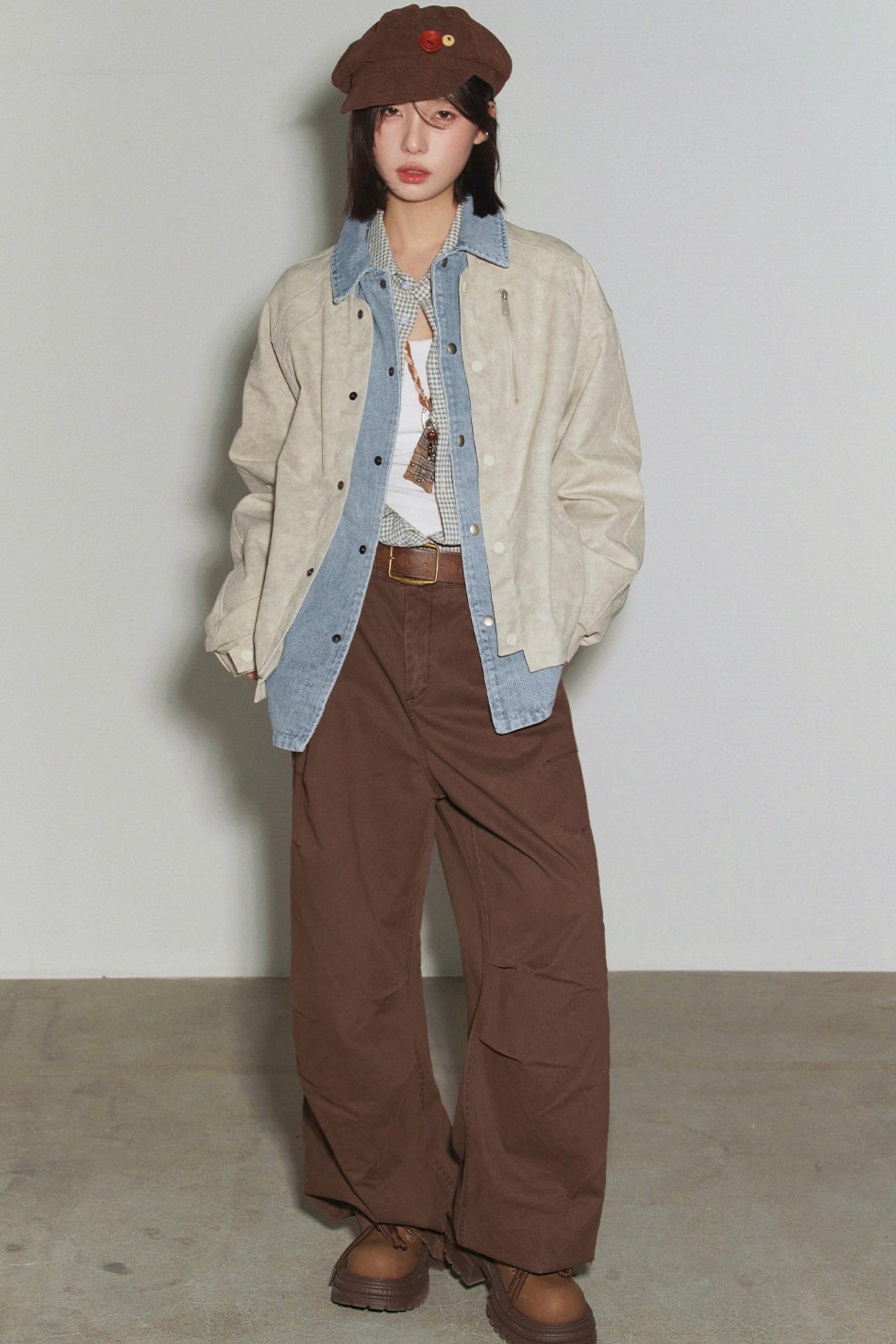 デニムパッチワークカラーブロックジャケット