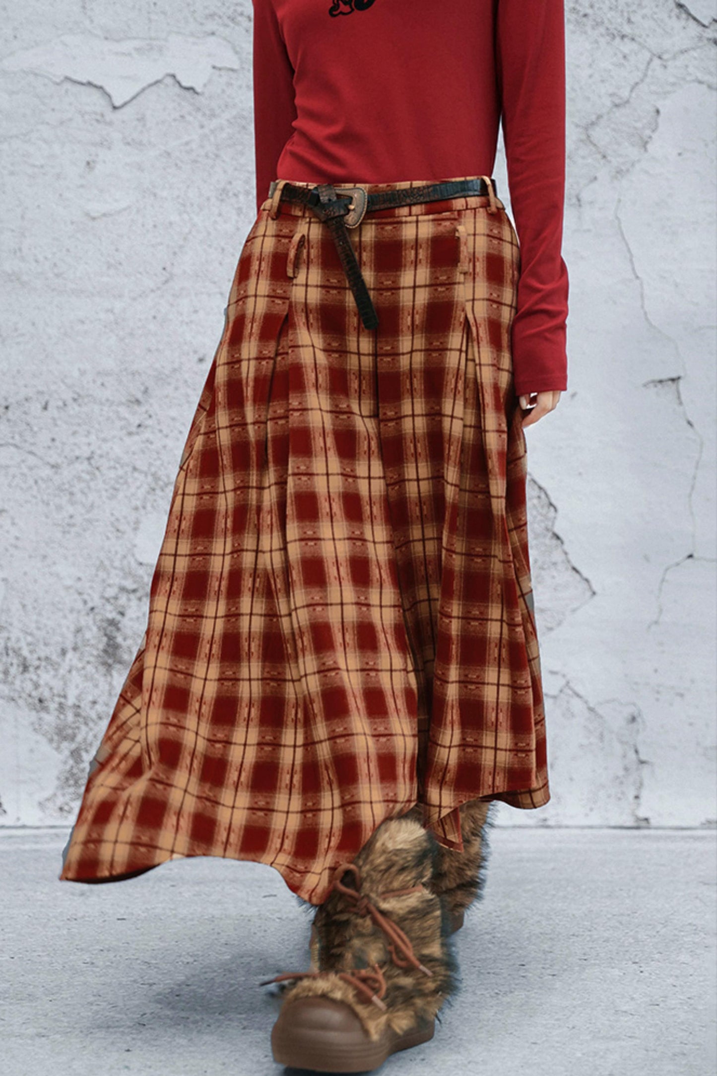 ダブルウエスティッドプラッドスカート