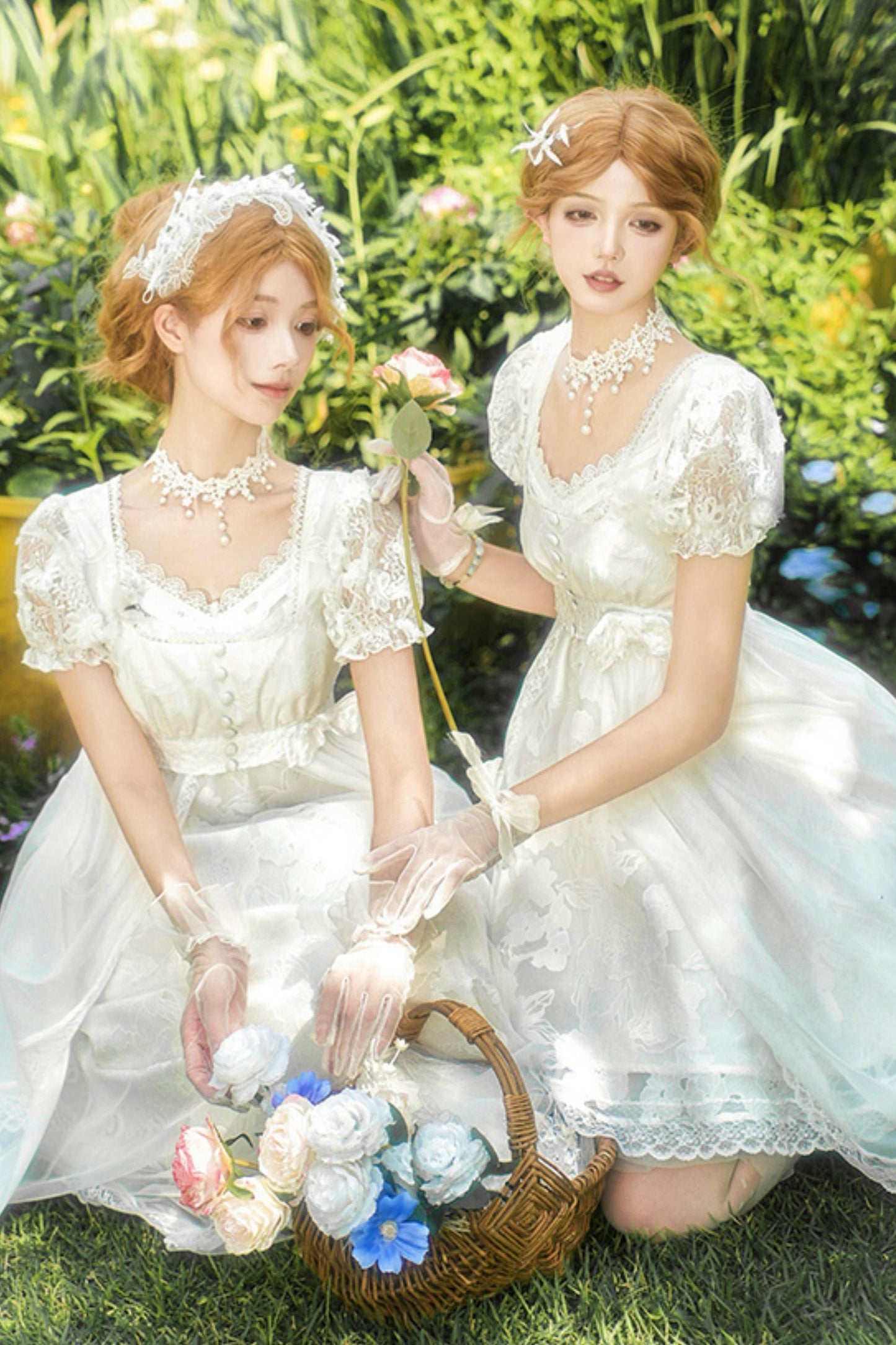 ホワイティトップス＋ストラップロリータドレス＋ヘアアクセサリー