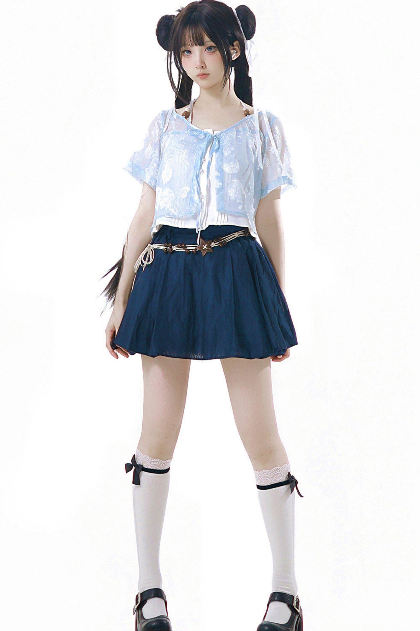 Completo marinaro in chiffon blu trasparente