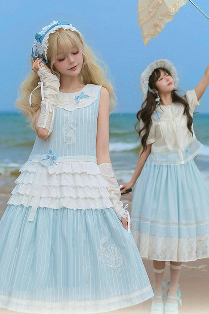 Blue Marine Fairy Lace Lolita Dress + Top + Skirt