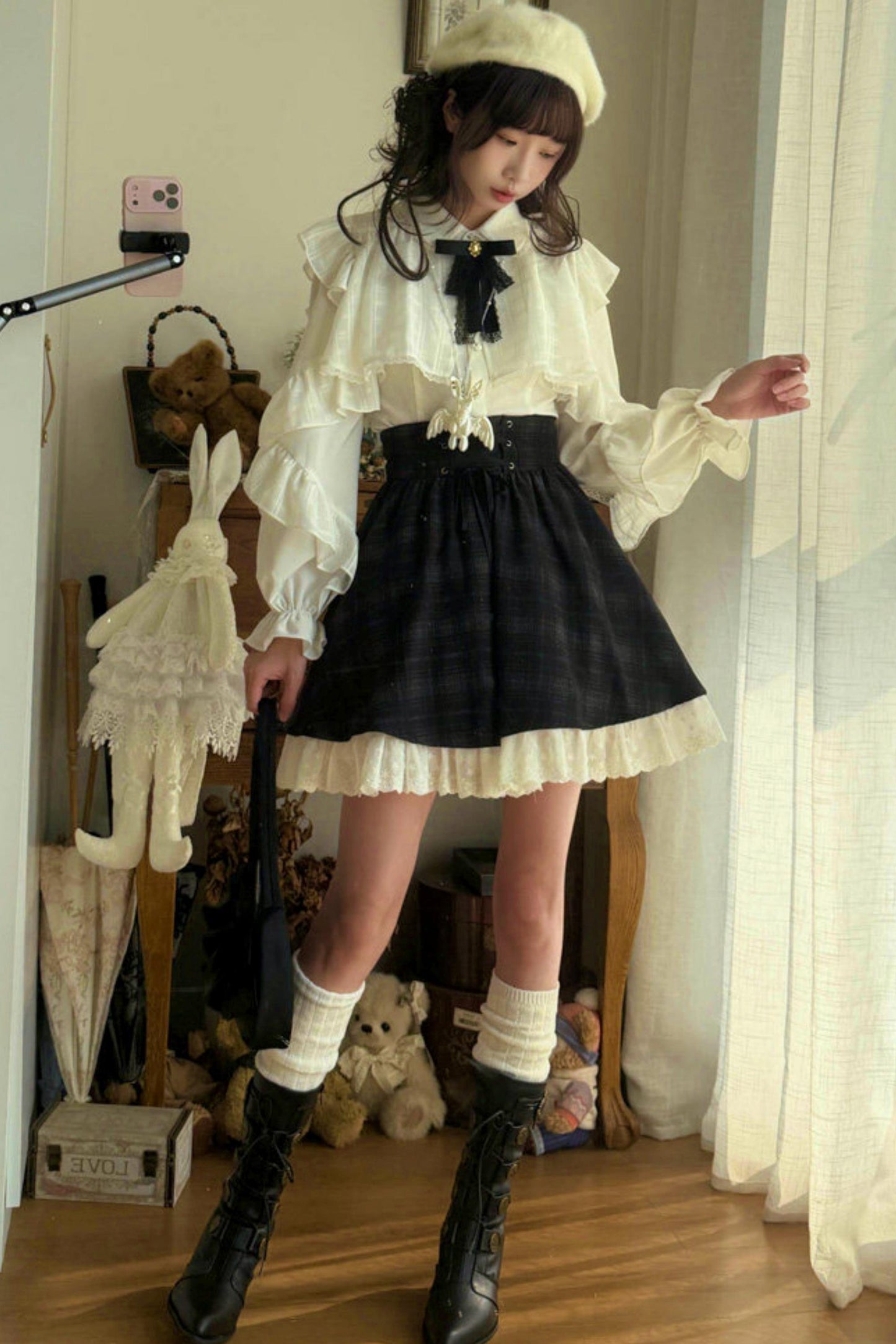 エレガント地雷レースブラウス+スカート