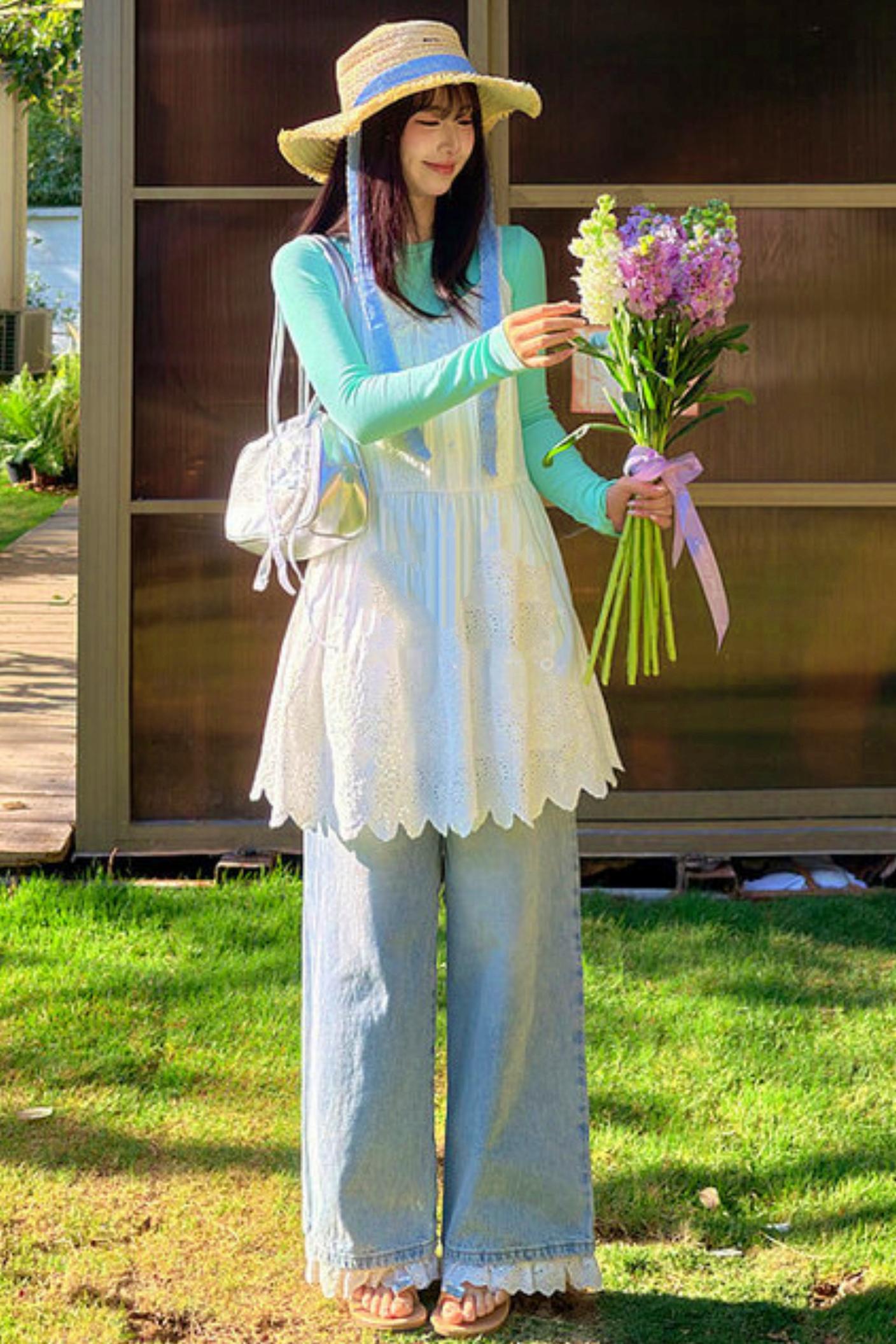 레이스 패치워크 스트랩 원피스