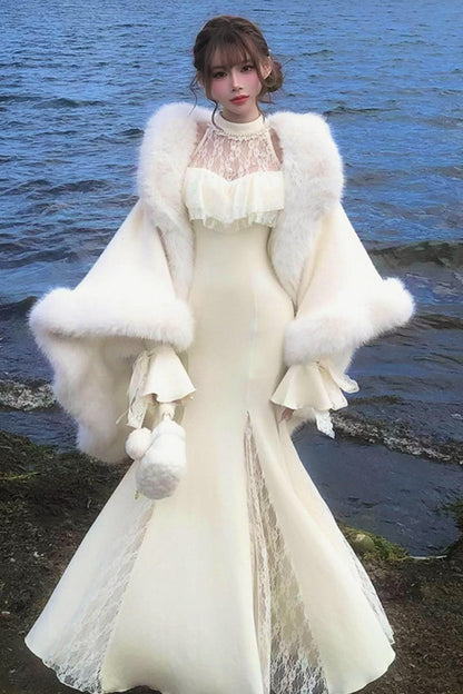 French Lace Waist Slimming Dress + Soft White Longline Croque