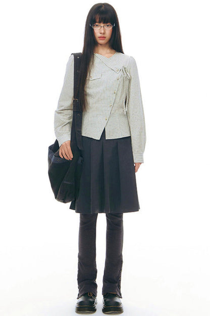 Y2Kリトルチェックドシャツ+スカート