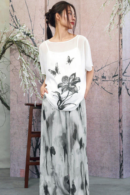Gray Gradient Print Blouse + Easy Pants