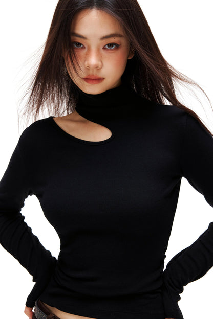 カットデザインタートルネックトップス