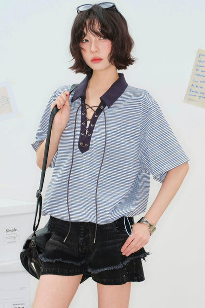 Top polo corto a righe