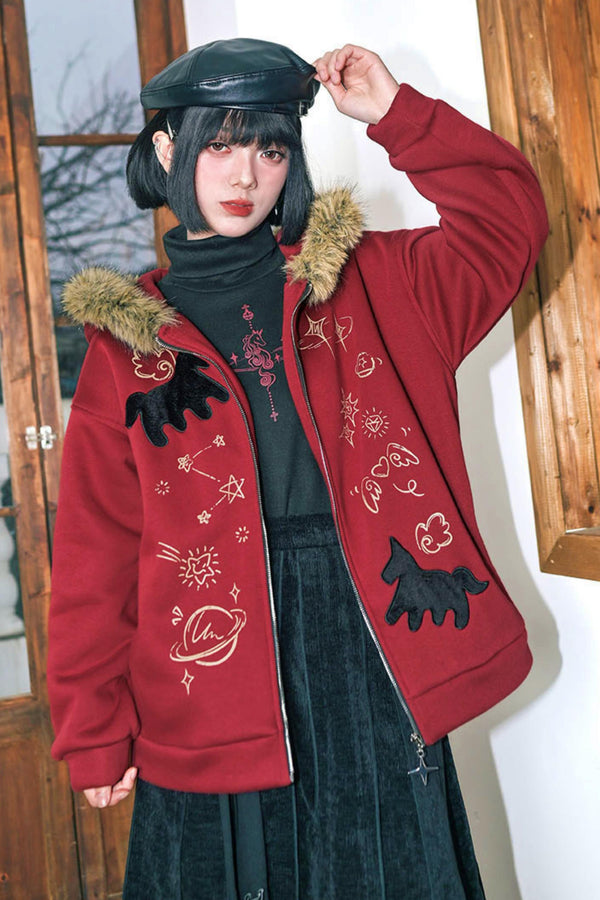 グラフィティファーカラーフーデッドフリースジャケット