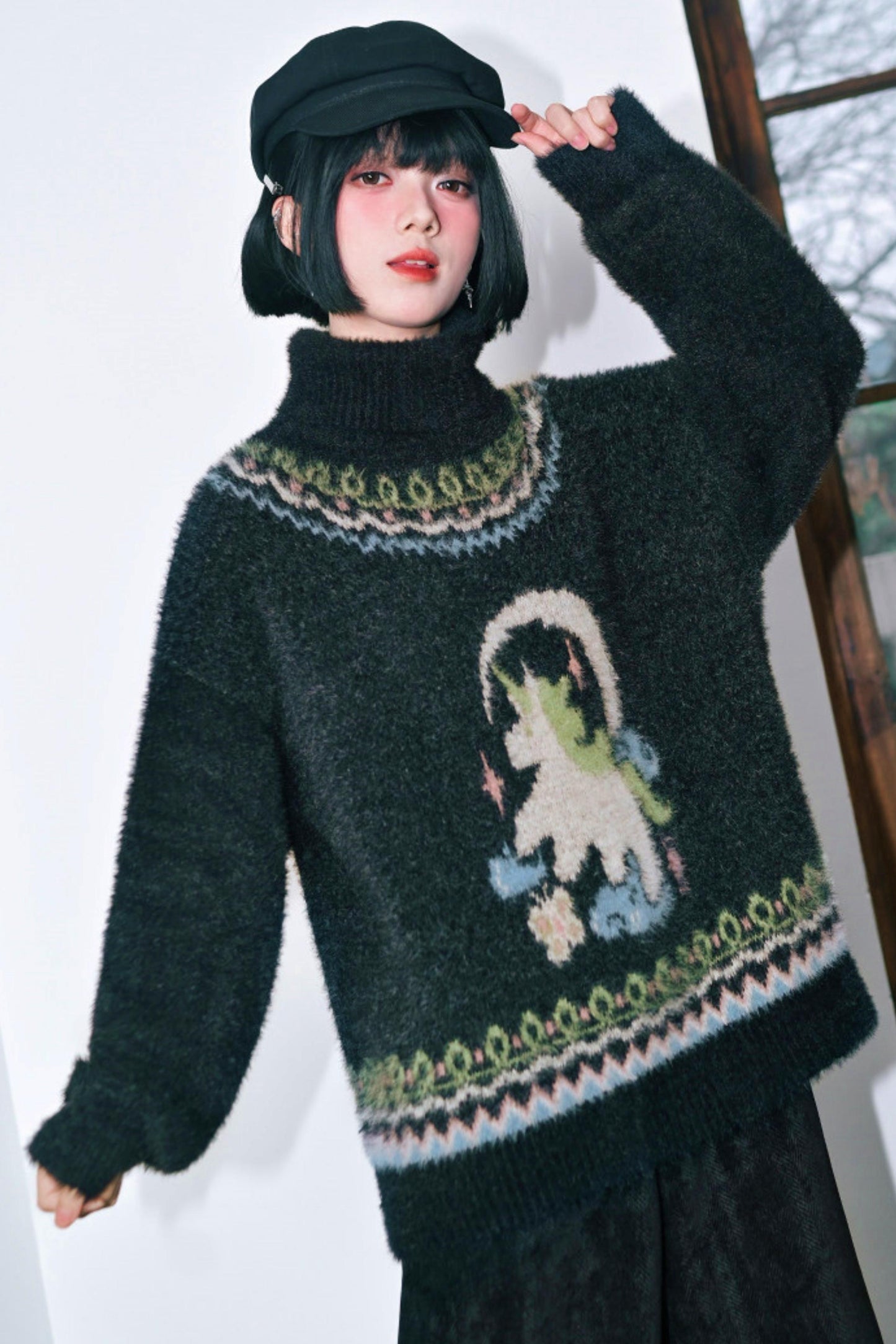 Faux Fur Jacquard Sweater